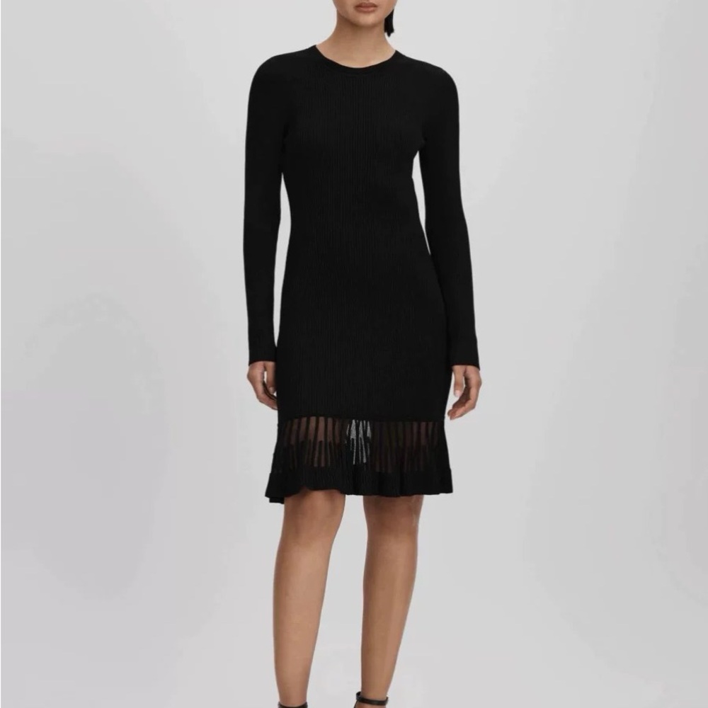 REISS Chic Black Long-Sleeve Knit Dress
